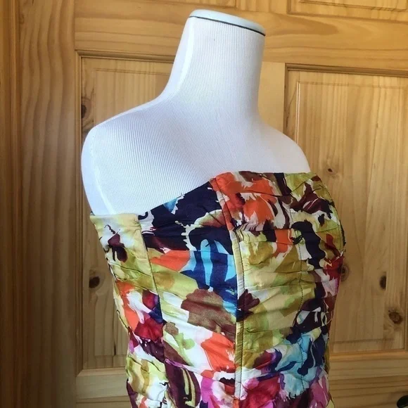 BB Dakota Ruched Abstract Floral Strapless Cotton Dress Size 4 - Picture 5 of 7